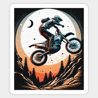 Dirt bike stunt w/moon orange and blue Sticker